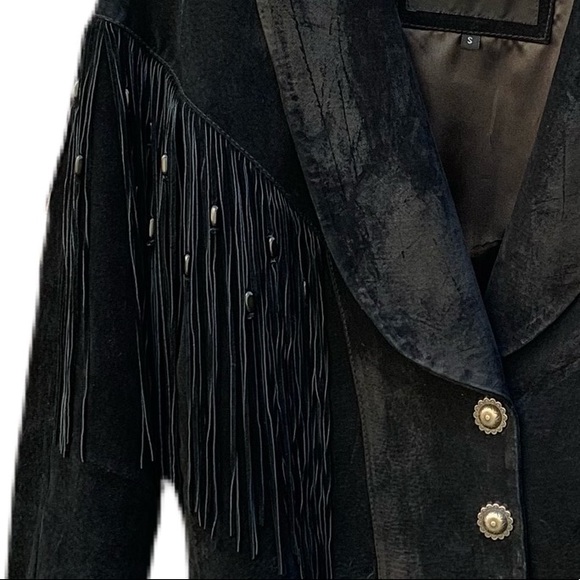 SAGUARO 100% SUEDE LEATHER CROPPED JACKET W/ FRINGE + BEADING + SILVER BUTTONS - Picture 7 of 7